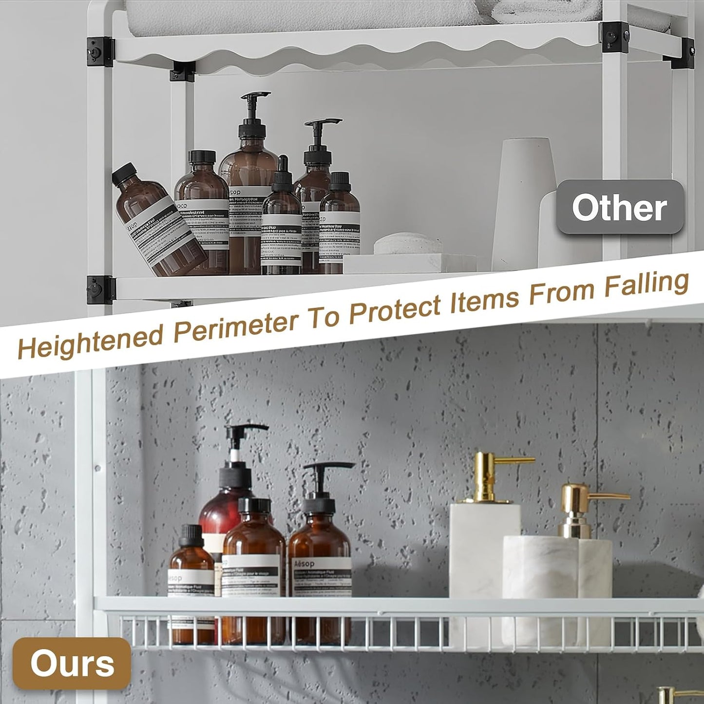 6-Tier over the Toilet Storage with Side Rack, 32.8" W X 12.2" D X 61" H over Toilet Bathroom Organizer, Freestanding above over Toilet Storage Shelf for Restroom, Laundry, White