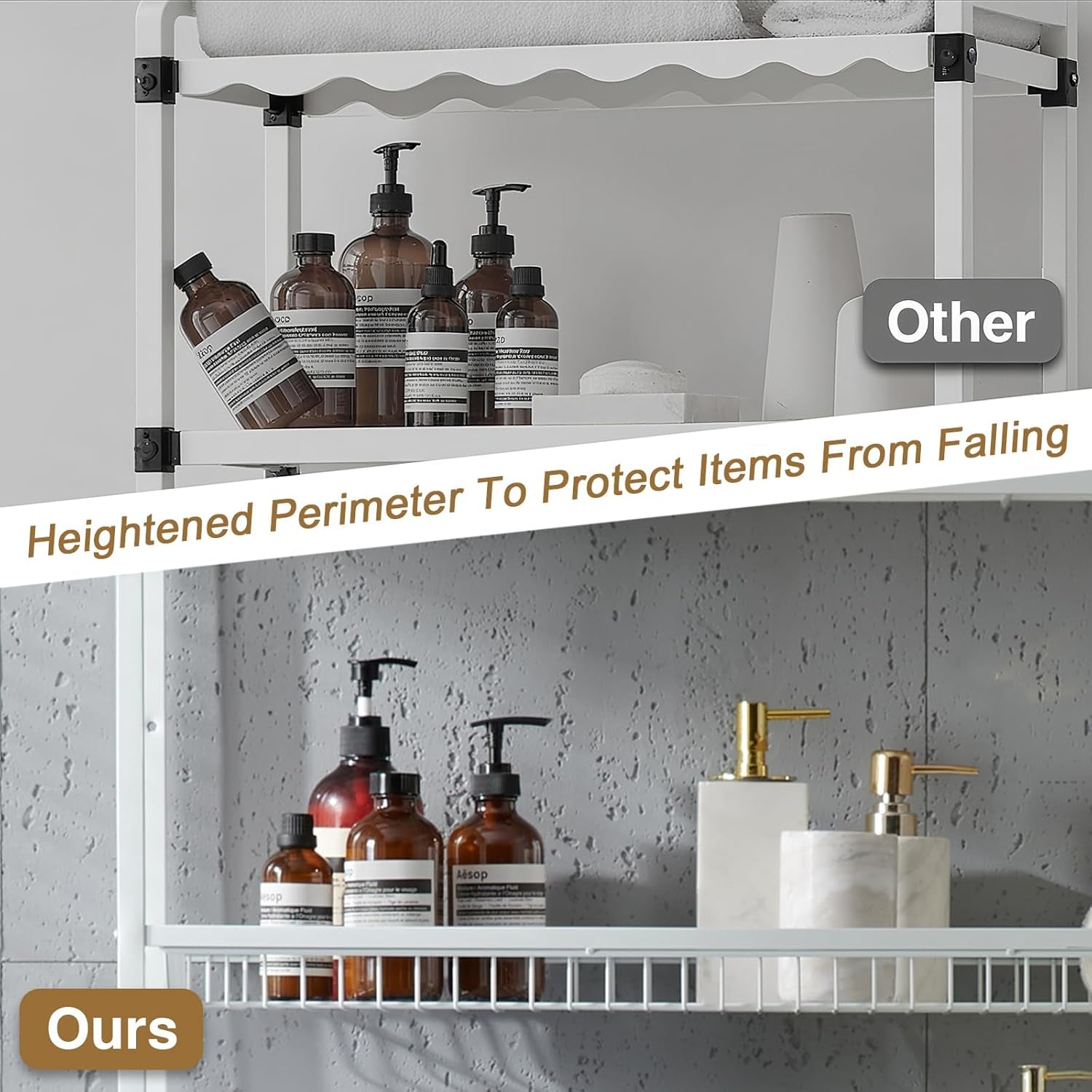 6-Tier over the Toilet Storage with Side Rack, 32.8" W X 12.2" D X 61" H over Toilet Bathroom Organizer, Freestanding above over Toilet Storage Shelf for Restroom, Laundry, White