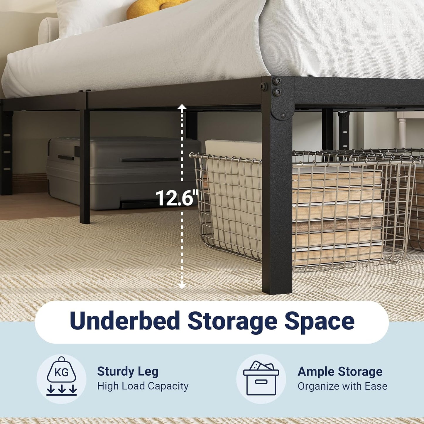 Twin Bed Frame, 14 Inch Metal Platform Beds with Storage Space, No Box Spring Needed and Easy Assembly, Black