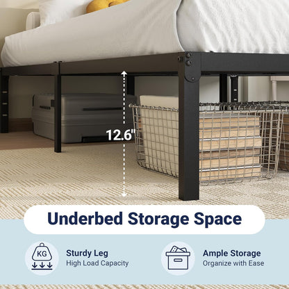 Twin Bed Frame, 14 Inch Metal Platform Beds with Storage Space, No Box Spring Needed and Easy Assembly, Black