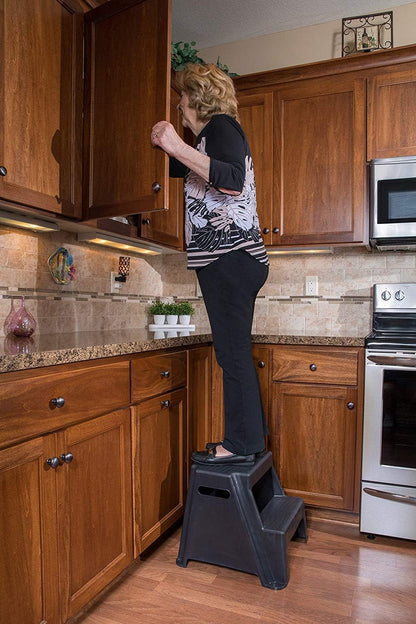 2-Step Molded Plastic Step Stool, Lightweight with Slip Resistant Treads and Non-Slip Feet, Black (Amazon Exclusive)