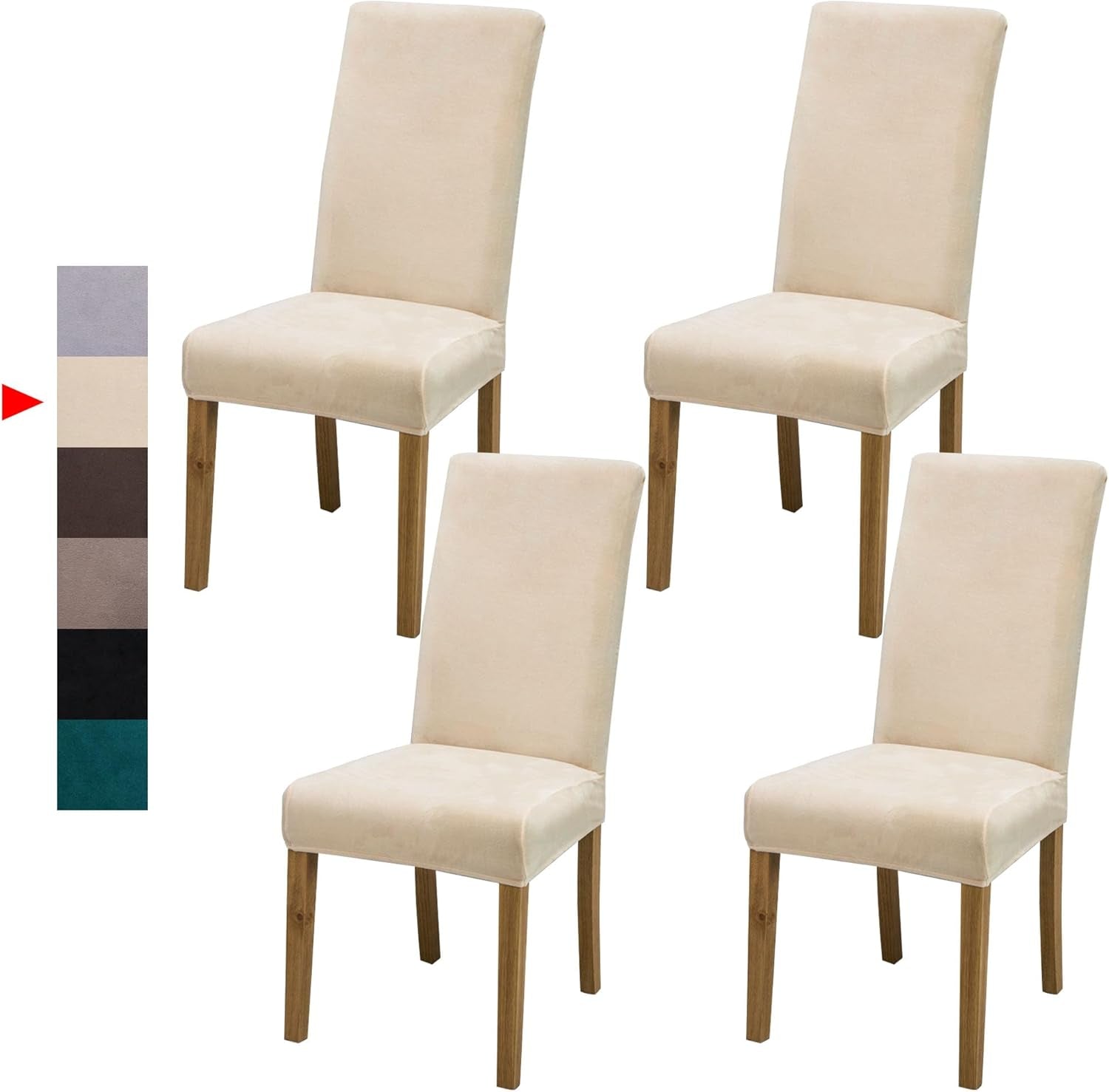Velvet Dining Chair Covers,Dining Room Chair Covers Set of 4,Stretch Kitchen Chair Cover,Soft Washable Dining Chair Cover,Parsons Chair Slipcovers Protective,For Home,Restaurant,Banquet (Cream)
