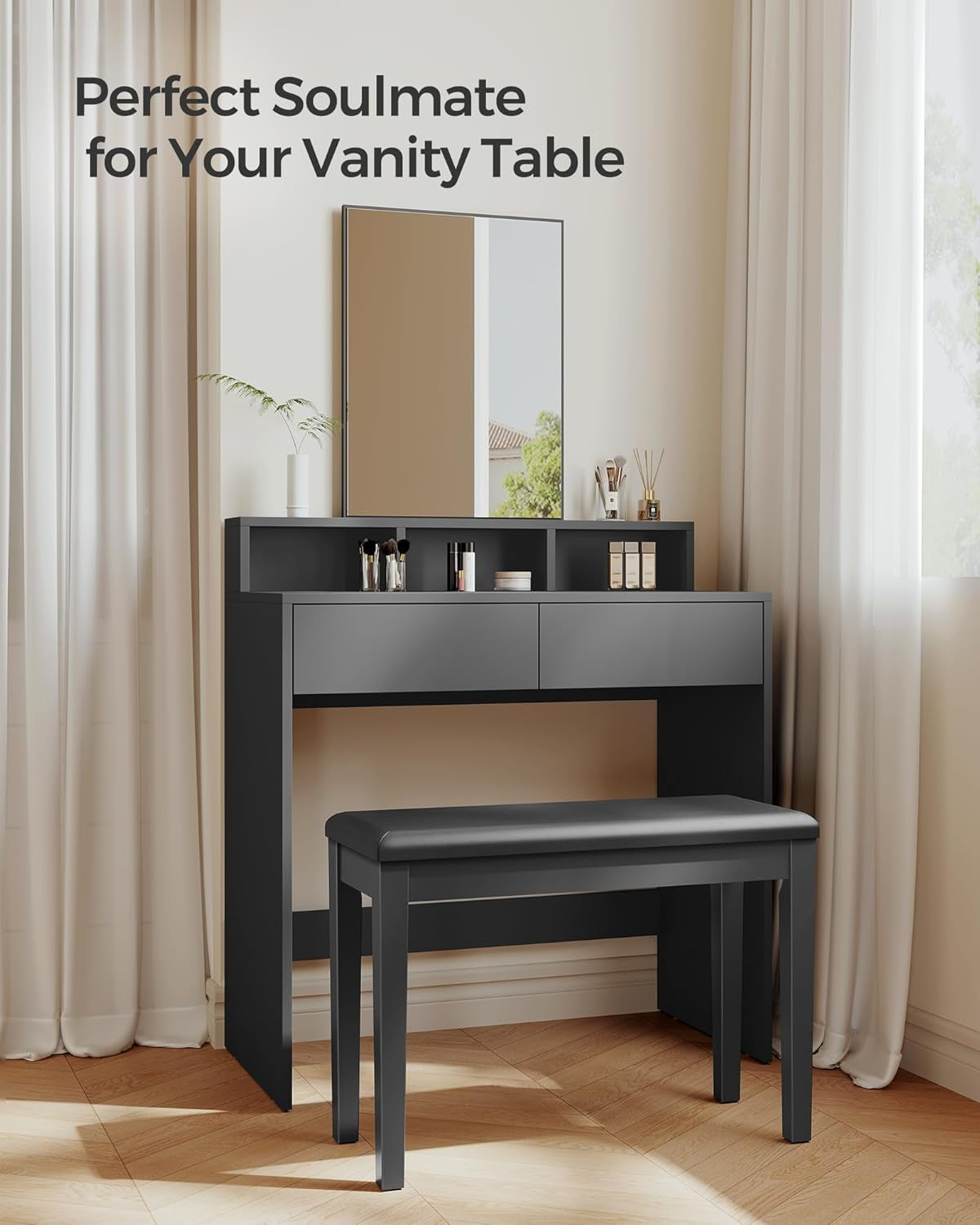 Duet Piano Bench with Padded Cushion and Storage Compartment, Piano Chair Seat, 13.4 X 29.1 X 19.7 Inches, Ink Black ULPB75BK