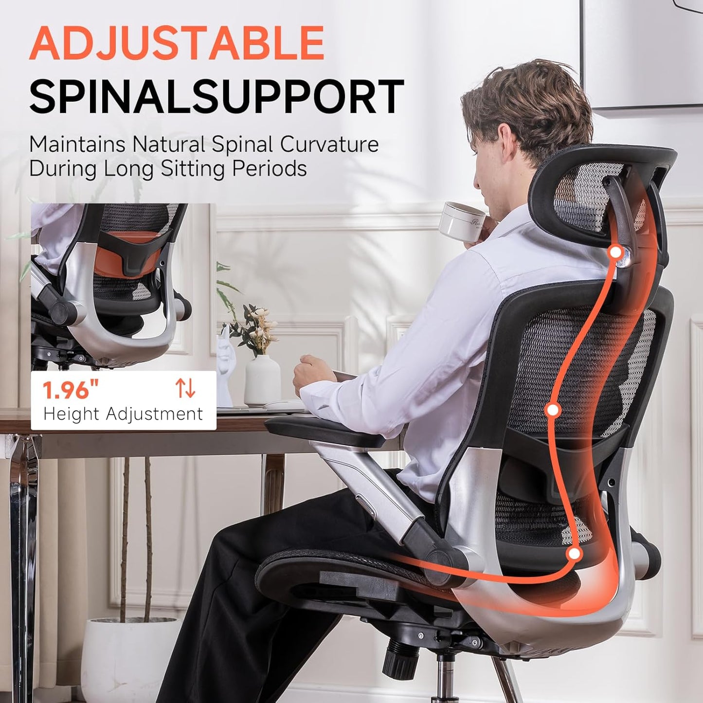 Big and Tall Ergonomic Mesh Office Chair, High Back Home Desk Chair Computer Gaming Chair with Headrest, Flip-Up Arms, 90-125° Tilt Lock and Wide Cushion, Task Chair for Man Woman- Black