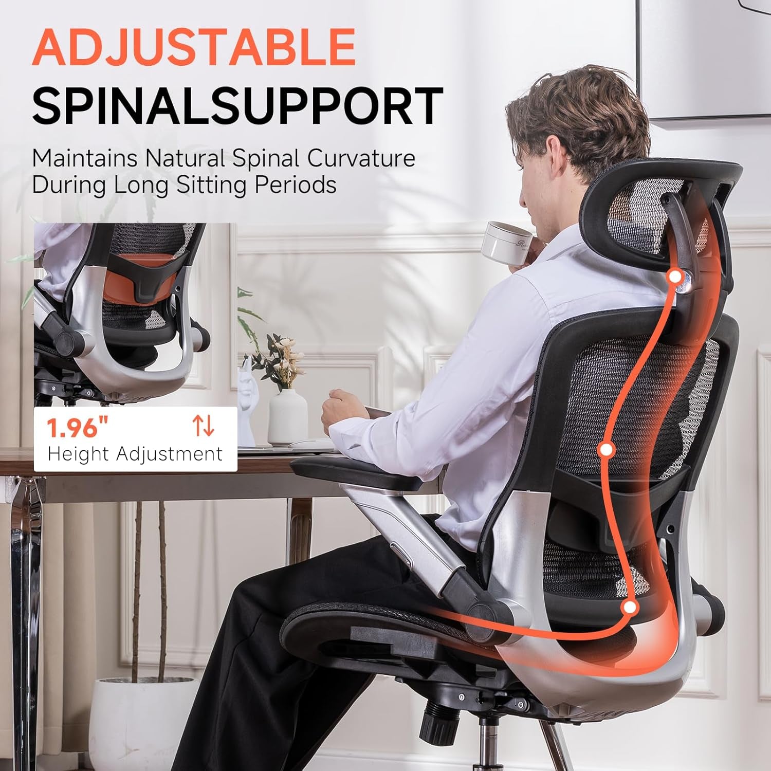 Big and Tall Ergonomic Mesh Office Chair, High Back Home Desk Chair Computer Gaming Chair with Headrest, Flip-Up Arms, 90-125° Tilt Lock and Wide Cushion, Task Chair for Man Woman- Black