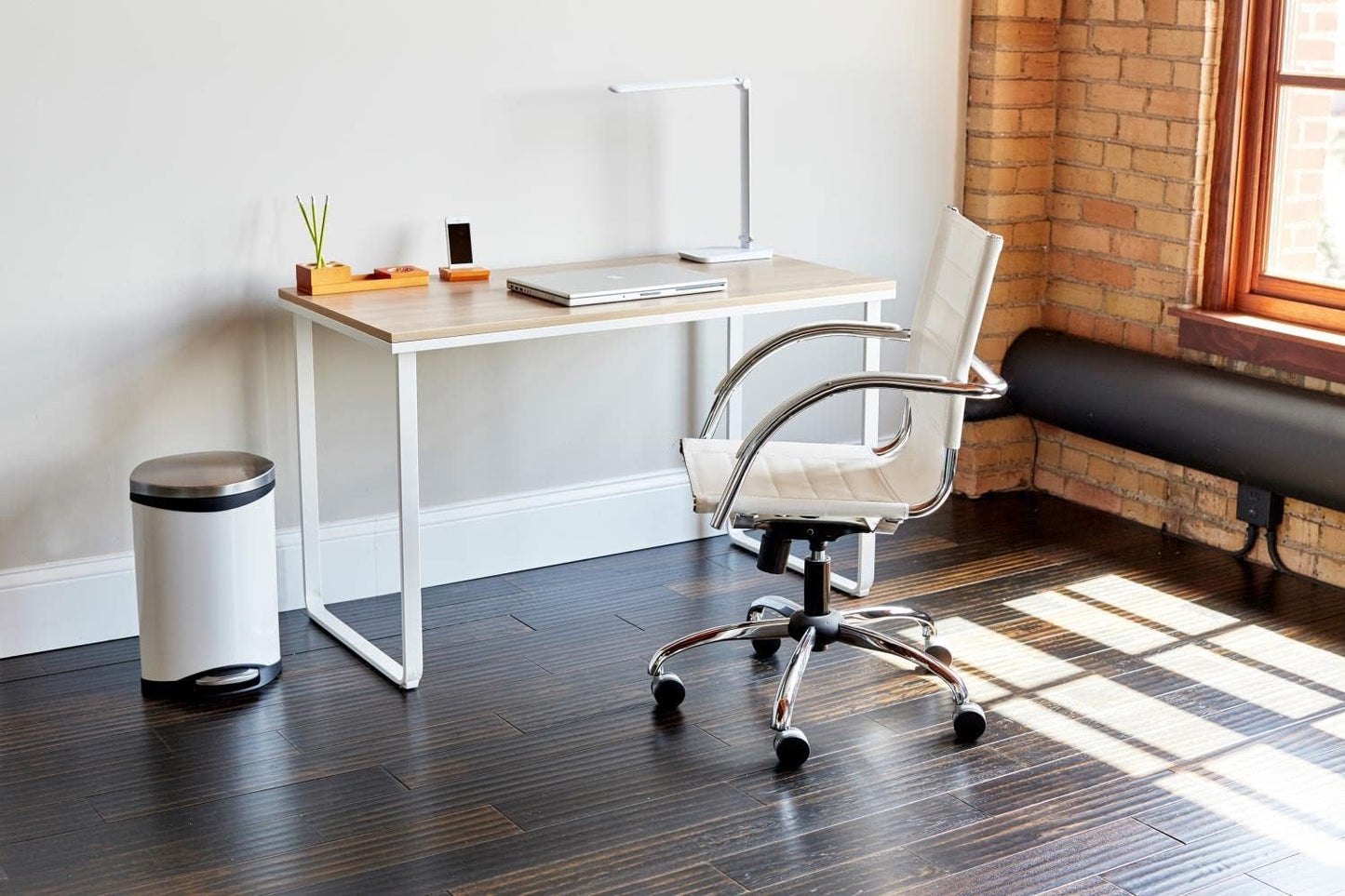 Simple Design Table Desk with Sled Base, , Beech Top White Legs (1943BHWH)