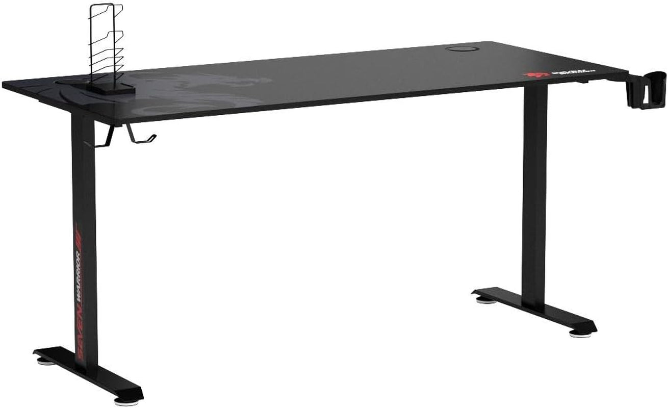 Gaming Desk 60 INCH, T- Shaped Carbon Fiber Surface Computer Desk with Full Mouse Pad, Ergonomic E-Sport Style Gamer Desk with Double Headphone Hook, USB Gaming Rack, Cup Holder