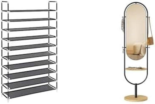 10-Tier Shoe Rack, Storage Storage Organizer, Holds up to 50 Pairs,Full-Length Floor Mirror, 3-In-1, Modern Standing Full Body Mirror, 16.5 X 18.9 X 68.9 Inches,Ulsh11H & ULFM007Y01