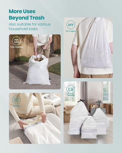 Trash Bags for 13-Gallon (50 L) Trash Cans, Drawstring Kitchen Garbage Bags, Pre-Separated, Quick-Dispense Box, Liner Code K, 2 Rolls, 80 Count, White UKRB051A02