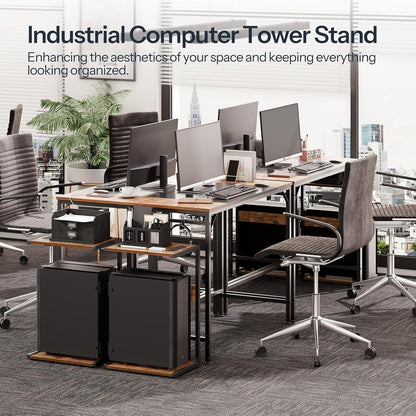 Computer Tower Stand, PC Stand with Charging Station, 2-Tier PC Tower Stand with Locking Caster Wheels, CPU Stand Fits Most Pcs, PC Stand for Floor, for Home Office Rustic Brown BF01UCJ01G1