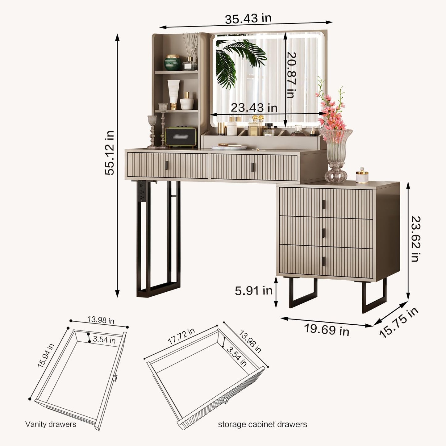 Makeup Vanity Desk with Lights, Vanities VT-8903