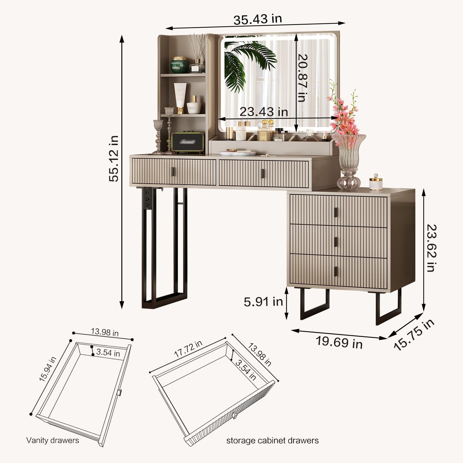 Makeup Vanity Desk with Lights, Vanities VT-8903