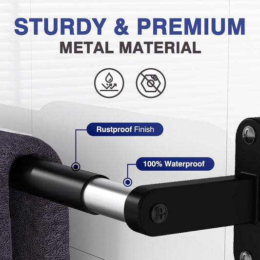 Towel Rack for Bathroom - 24" Rustproof Towel Holder, Sturdy Towel Bar Wall Mounted, Space-Saving Towel Hanger, Bathroom Accessories, Home Decor, Apparment Essentials, Black