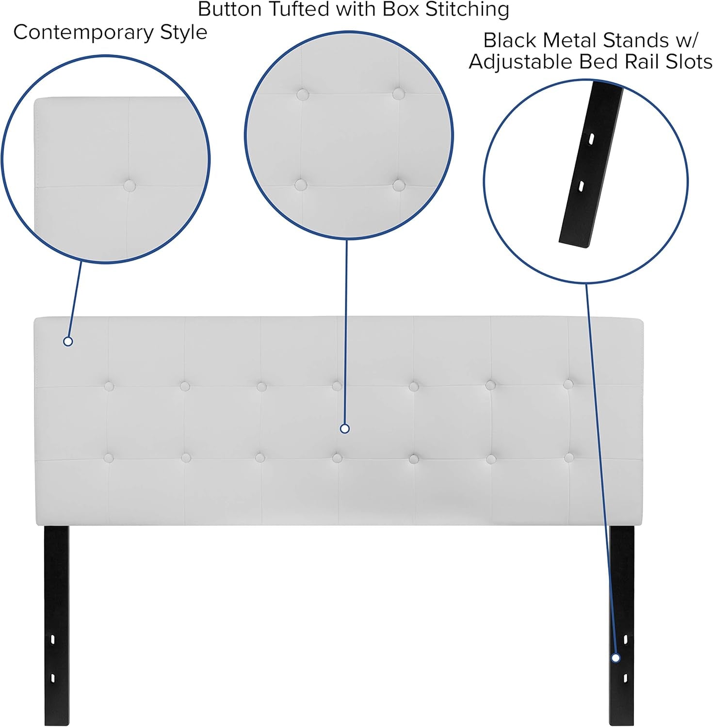 Lennox Tufted Upholstered Queen Size Headboard in White Vinyl