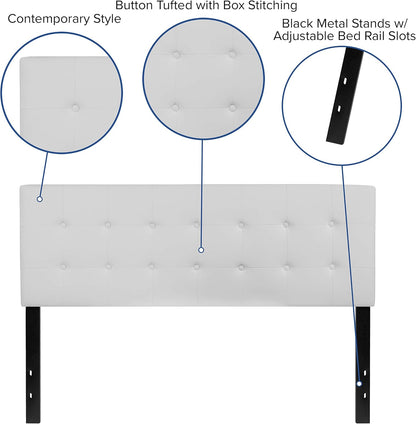 Lennox Tufted Upholstered Queen Size Headboard in White Vinyl