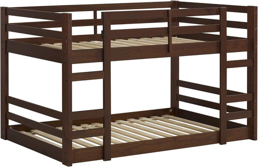 Alexander Classic Solid Wood Stackable Jr Twin over Twin Bunk Bed, Twin over Twin, Walnut
