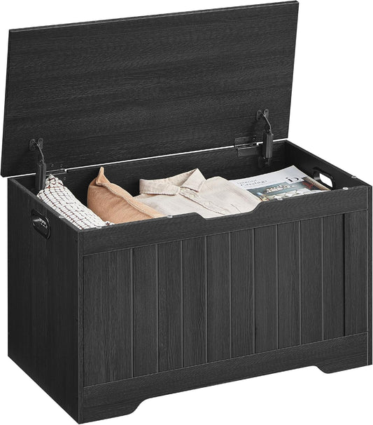 Storage Chest, 29.9 Inches Width Storage Bench, Entryway Bench with 2 Safety Hinges, Shoe Bench, Farmhouse Style, for Entryway, Bedroom, Living Room, Charcoal Gray ULHS011B02