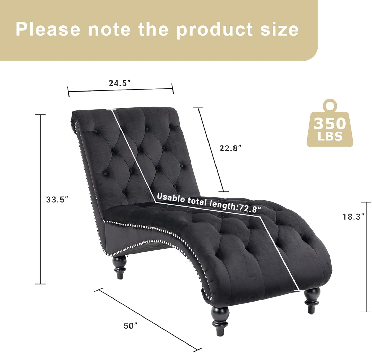 Chaise Lounge Indoor,Velvet Upholstered Lounge Chair Button-Tufted Armless Chair with Pillow, for Bedroom Living Room Office Modern Backrest Leisure Recliner Sleep Sofa,Black