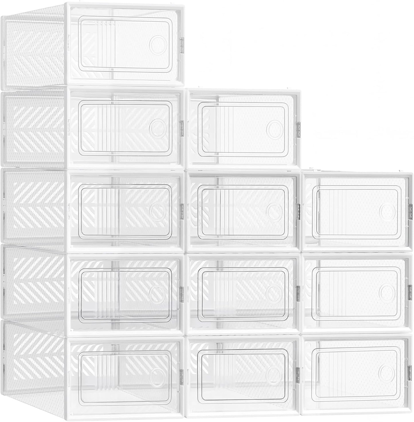 Stackable Shoe Boxes, Foldable Shoe Storage Organizers, Ventilated, for Max. Men'S Shoes US Size 9 or Women'S Shoes US Size 11, Sneakers, Set of 12, Transparent and White ULSP106W12V2
