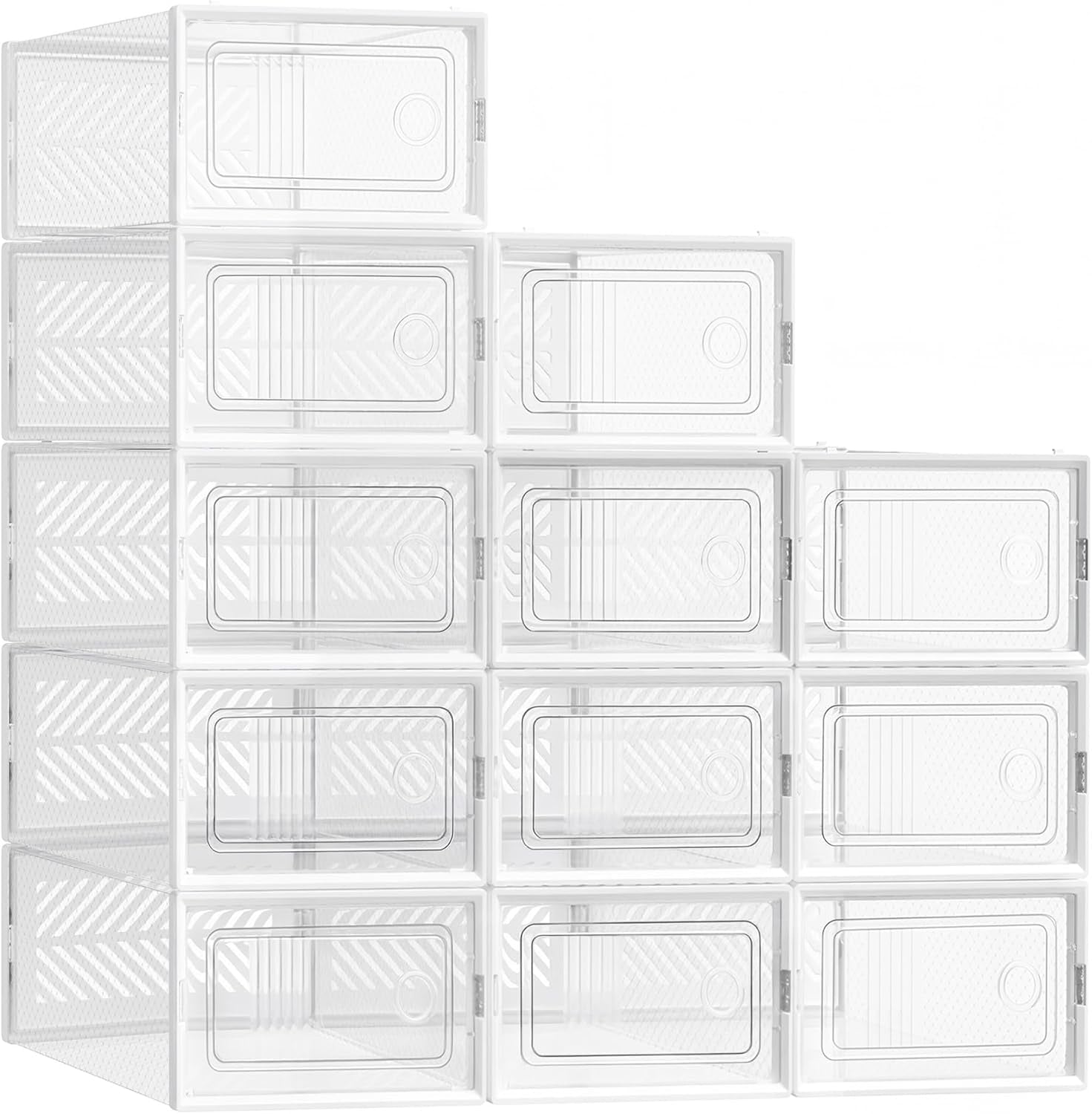 Stackable Shoe Boxes, Foldable Shoe Storage Organizers, Ventilated, for Max. Men'S Shoes US Size 9 or Women'S Shoes US Size 11, Sneakers, Set of 12, Transparent and White ULSP106W12V2