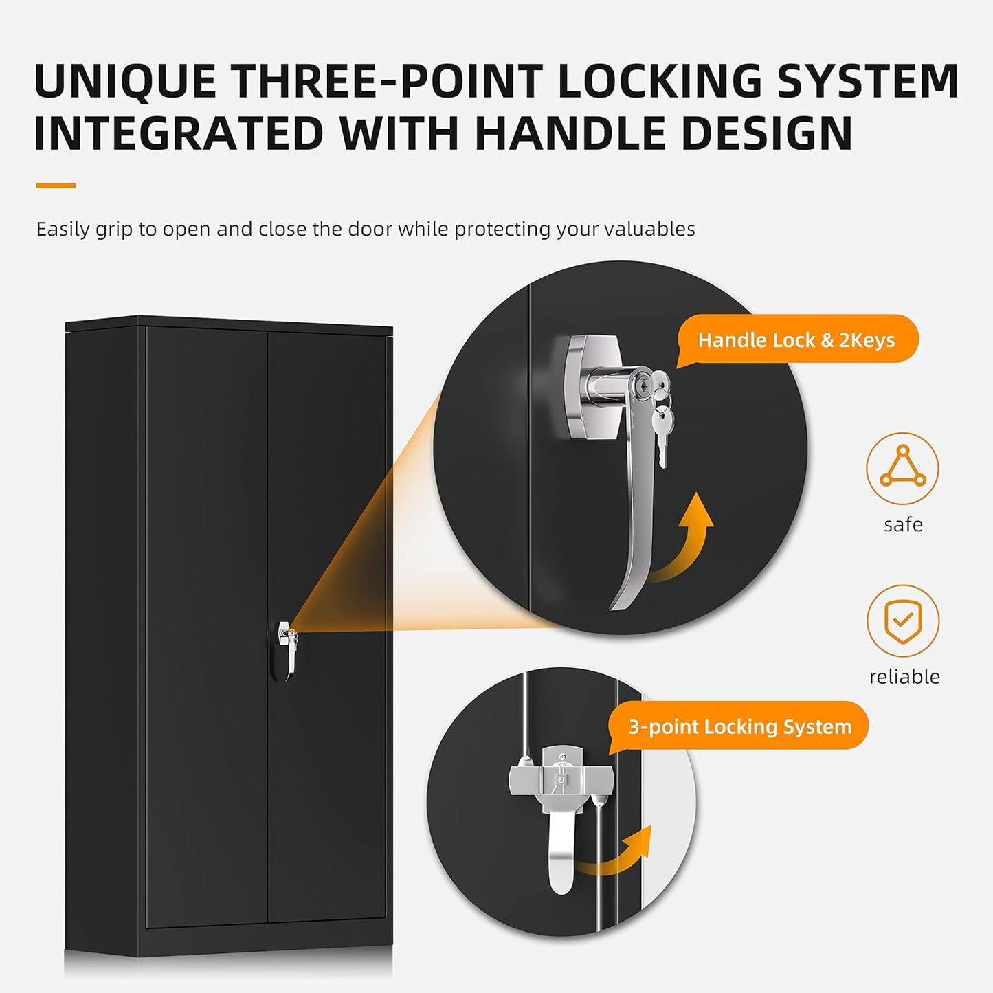 Metal Wardrobe Cabinets with Lock, 72" Clothing Storage Cabinets with Hanging Rod and 4 Adjustable Shelves, Armoire Wardrobe for Office, School, Employee, Government (Black)