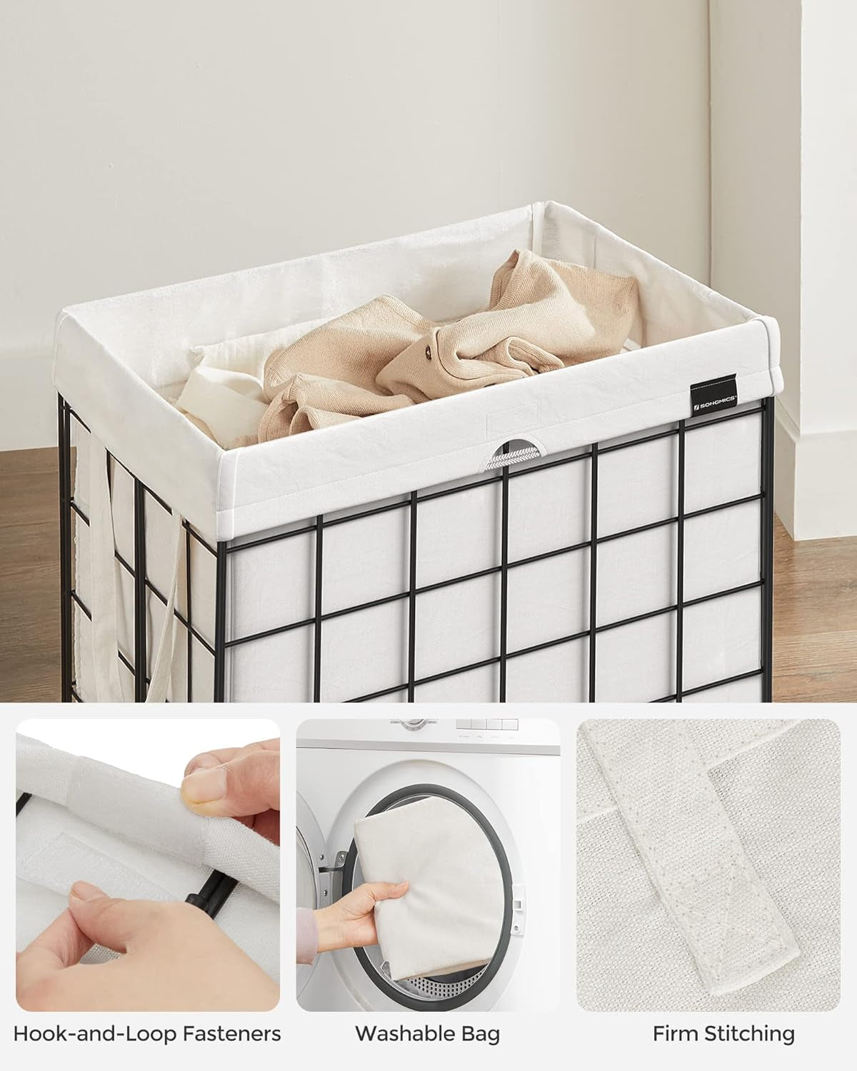 Laundry Hamper, 23.8 Gal. (90L) Laundry Basket, Collapsible Clothes Hamper, Black and White ULCB190W01