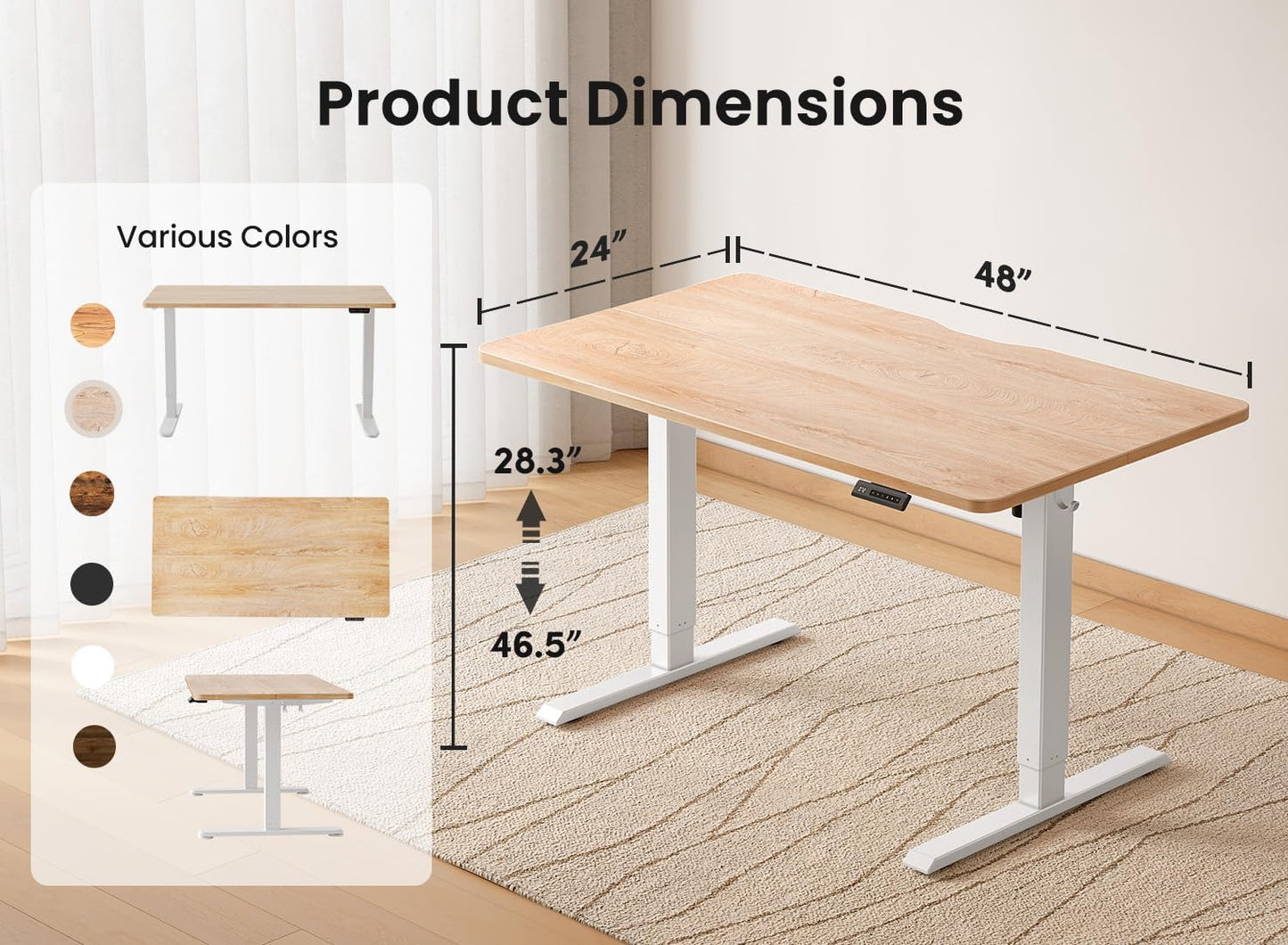48 × 24 Inches Standing Desk, Ergonomic, Electric Height Adjustable, Sit and Stand Up, Computer Office Desk with Splice Board, White Frame/Maple Top