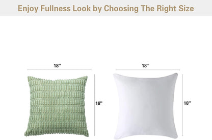 Pack of 2 Sage Green Decorative Throw Pillow Covers 18X18 Inch, Soft Corduroy Striped Square Cushion Cases, Modern Farmhouse Boho Home Decor for Spring Couch Bed Sofa Living Room