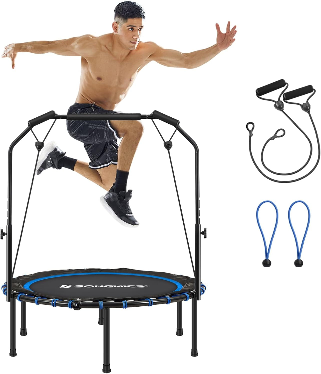 40 Inches Mini Fitness Trampoline, Fitness Rebounder with Adjustable Handrail, Foldable Trampoline for At-Home Workout, Max. Load 264.6 Lb