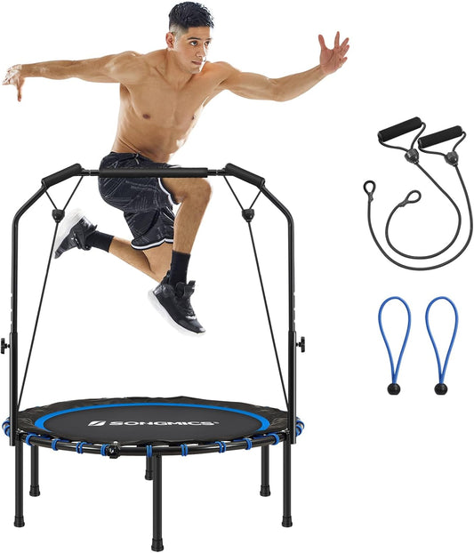 40 Inches Mini Fitness Trampoline, Fitness Rebounder with Adjustable Handrail, Foldable Trampoline for At-Home Workout, Max. Load 264.6 Lb
