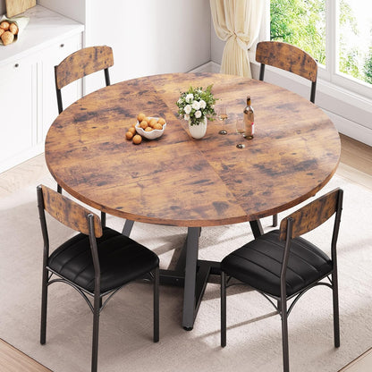 51“ round Kitchen Dining Room Table for 6-8, Circle Dining Dinner Table with Pedestal Metal Frame, Space Saving Wood Industrial Furniture for Small Space (Rustic Brown, 51In)