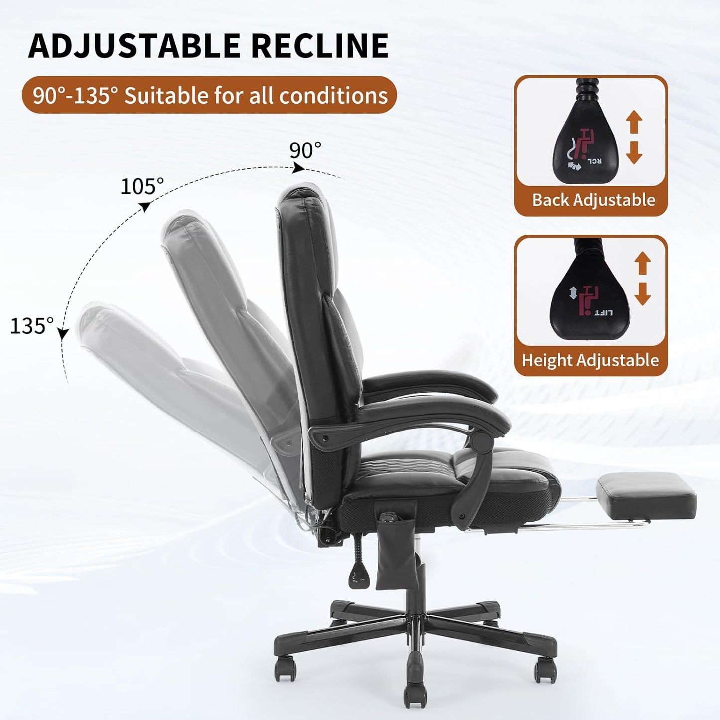 Massage Office Chair with Heat 6 Vibration Points,Big and Tall Office Chair 400 Lbs,Leather High Back Executive Office Desk Chair with Footrest,Comfortable Ergonomic Reclining Managerial Chair, Black