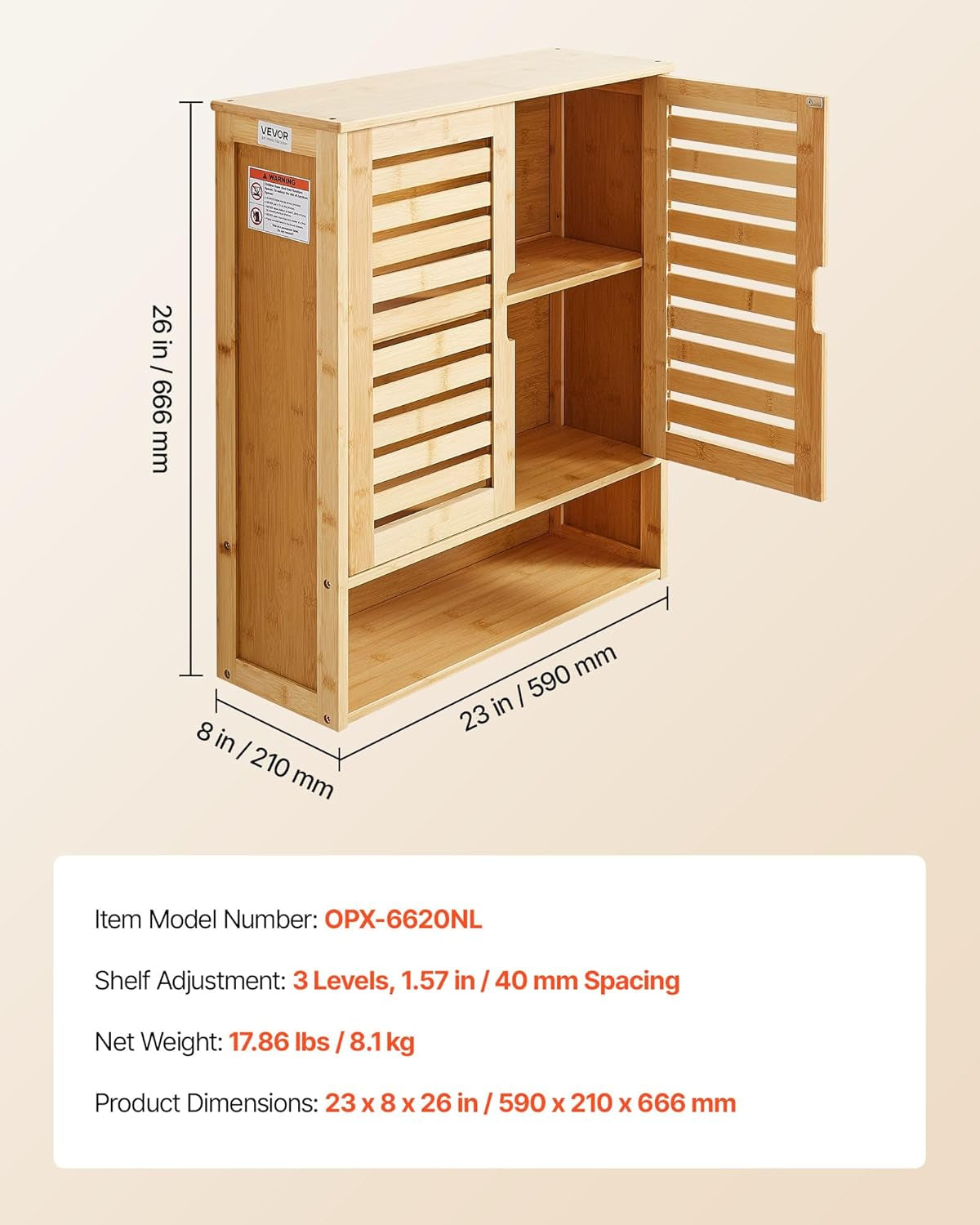 Bathroom Wall Cabinet, 2 Doors and Adjustable Shelf, over the Toilet Storage Medicine Cabinet Wall Mounted, Hanging Organizer with Shelves and Open Partition for Laundry Room Kitchen Restroom