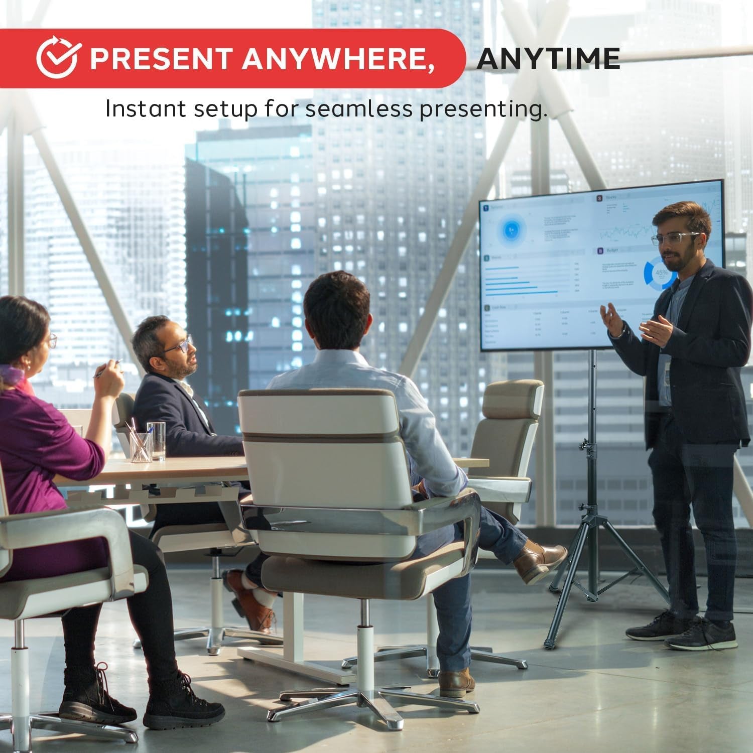 Premium LCD Flat Panel TV Tripod Stand, Portable & Foldable TV Mount for LCD/LED Flat Screen Tvs up to 32", Adjustable Height, 88.8 Lbs Capacity, VESA 100X200/200X200 - (PTVSTNDPT3215)