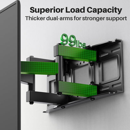 Full Motion TV Wall Mount for Most 32-70 Inch Tvs up to 99 Lbs, Wall Mount Bracket with Dual Articulating Arms, Swivel, Tilt, Max VESA 400X400Mm, TV Mount Fits 12”/16” Wood Studs