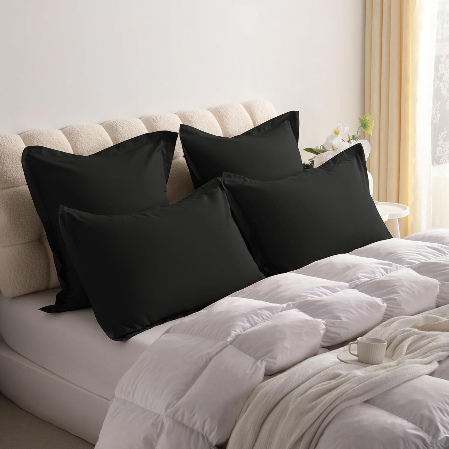 King Pillow Shams - 2 Pack Brushed Microfiber 20X36 Sham Covers - Super Soft and Cozy, Wrinkle, Fade, Stain Resistant 20X36 Inches Oxford Pillowcases, Black