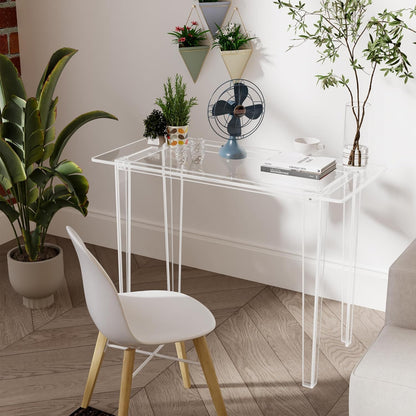 Acrylic Desk - Clear Acrylic Table, Modern Home Office Study Table, Extended Surface Multi-Purpose Console, Sturdy Lightweight Workstation for Small Spaces (Transparent-L)
