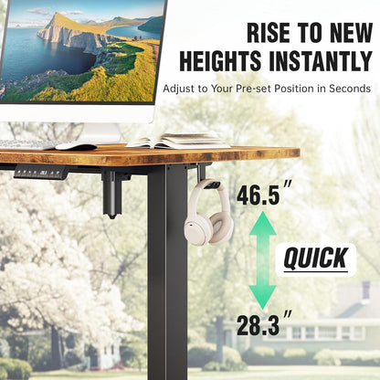 47.2" Standing Desk, Adjustable Height Office Desk with Wood Desktop, Computer Table for Home Work, Study and Gaming, Small Spaces, Modern Furniture，Brown