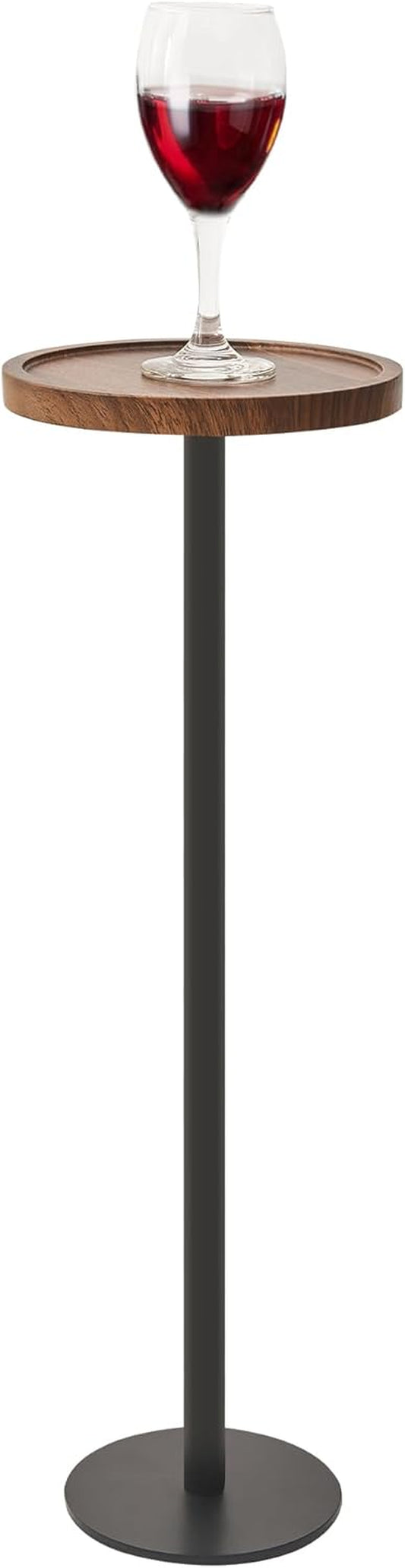 Drink Table, Small Pedestal Side Table, round Cocktail Table, End Table with Metal Base, for Small Spaces, Walnut Brown
