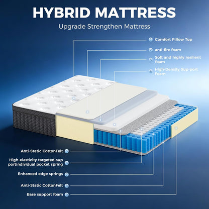 King Mattress,14 Inch King Size Mattress in a Box, Medium Firm Hybrid Mattress with Individually Wrapped Pocket Springs for Excellent Motion Isolation & Strong Edge Support, Cooler Breathable Sleep