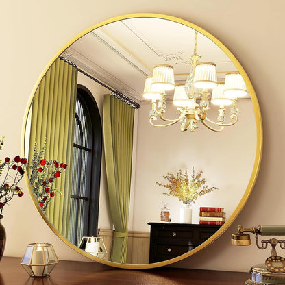 round Mirror 19.6 Gold Wall Mounted Circle Mirrors Vanity Mirror with Brushed Aluminum Alloy Frame Modern Decoration for Bathroom, Living Room, Vanity, Bedroom, Entryway