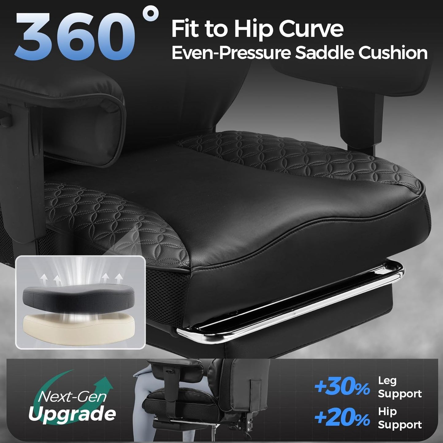 Big and Tall Gaming Chair 400Lbs Heavy Duty Office Chair with Foot Rest & Ergonomic Pocket Spring Lumbar Support, High Back 3D Saddle Shaped Cushion for Back Pain Relief, Matte-Black