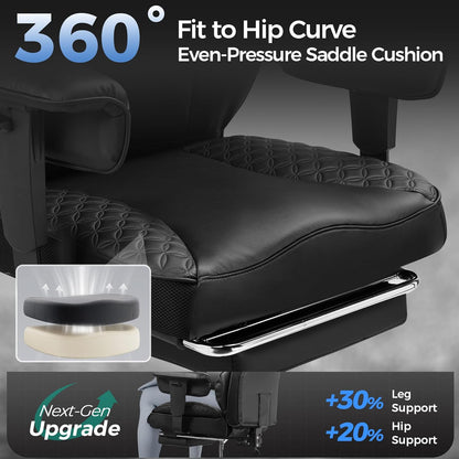 Big and Tall Gaming Chair 400Lbs Heavy Duty Office Chair with Foot Rest & Ergonomic Pocket Spring Lumbar Support, High Back 3D Saddle Shaped Cushion for Back Pain Relief, Matte-Black