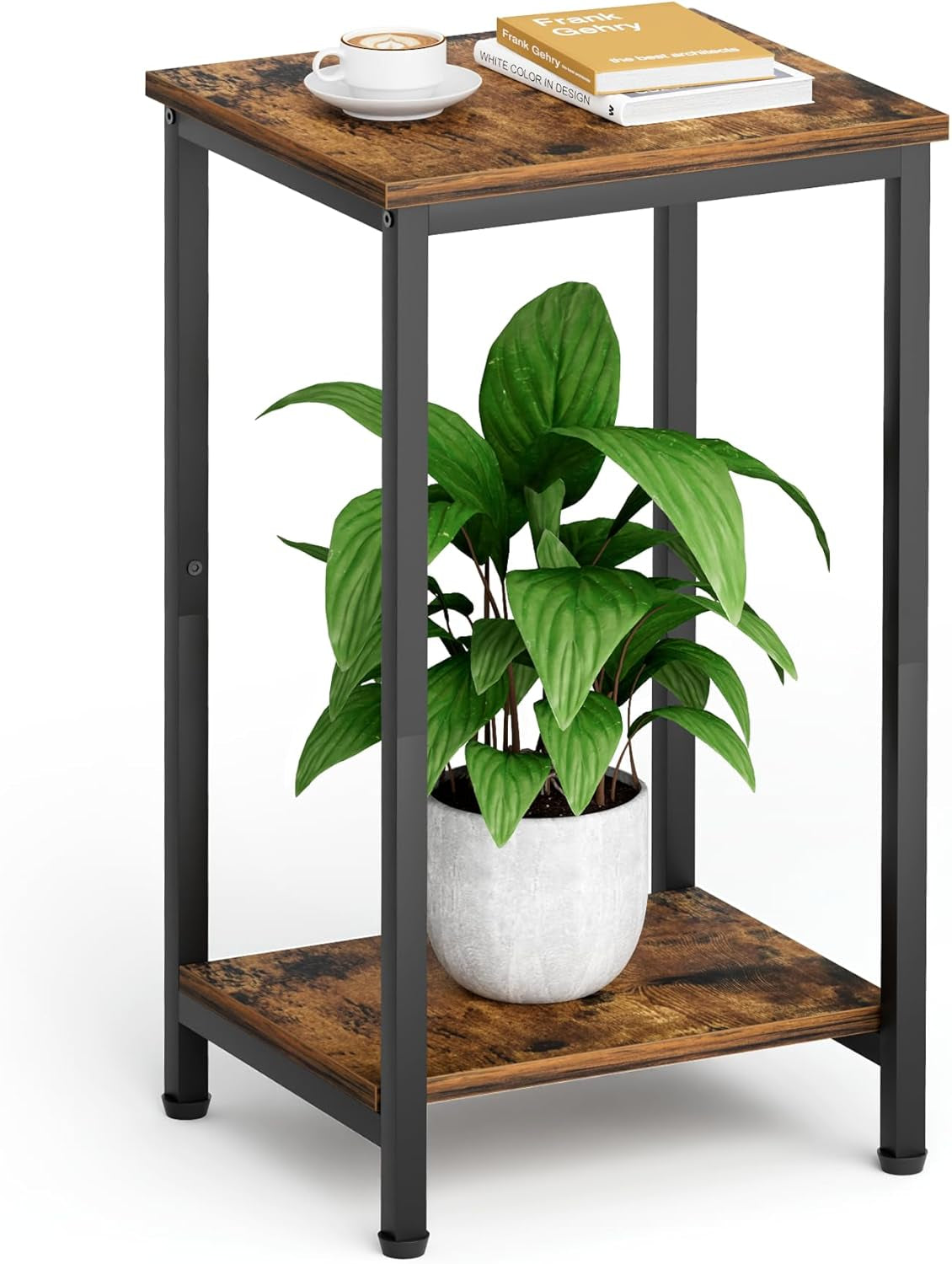 Small Side Table for Small Space End Tables for Living Room, 2-Tier Storage Shelf Night Stand, Sofa Bedroom Bedside Table Nightstand Storage, Rustic Brown