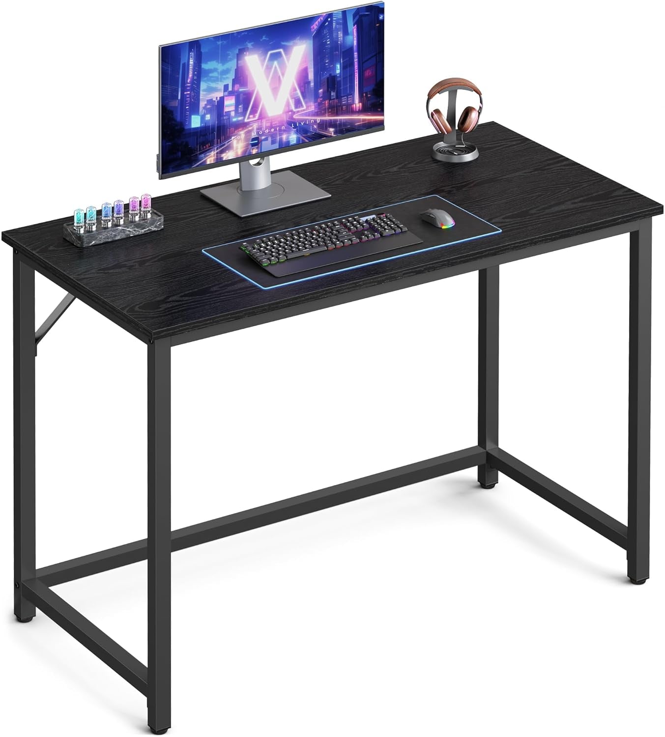 Computer Desk, Gaming Desk, Home Office Desk, for Small Spaces, 19.7 X 39.4 X 29.9 Inches, Industrial Style, Metal Frame, Black with Wood Grain ULWD041B56