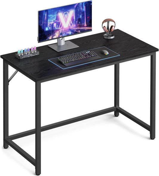 Computer Desk, Gaming Desk, Home Office Desk, for Small Spaces, 19.7 X 39.4 X 29.9 Inches, Industrial Style, Metal Frame, Black with Wood Grain ULWD041B56