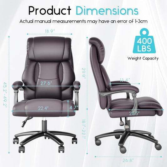 Reclining Office Chair, Executive Big and Tall Office Chair with Wide Seat, Recliner Leather High Back Computer Desk Chairs