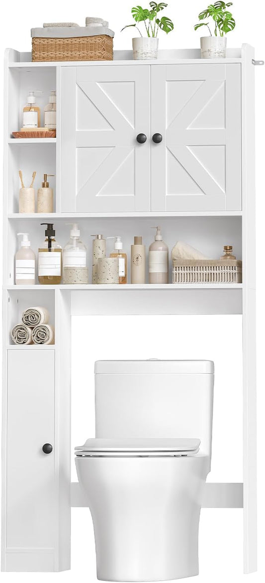 over the Toilet Storage Cabinet, Farmhouse over Toilet Bathroom Organizer with Doors and Adjustable Shelves, 31.5" W X 7.5" Dx 66.7" H, Space-Saving for Bathroom, Laundry, White WT80TS01N1