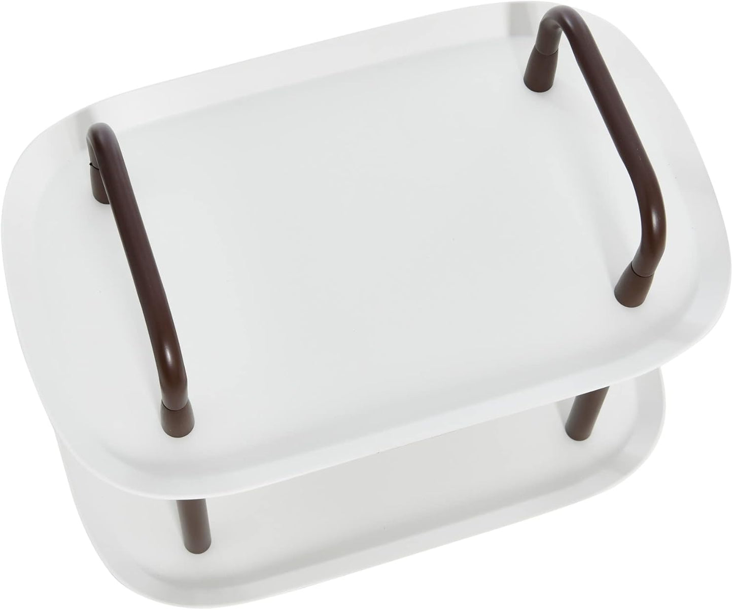Modern Plastic and Metal 2-Tier Trolley, White and Brown