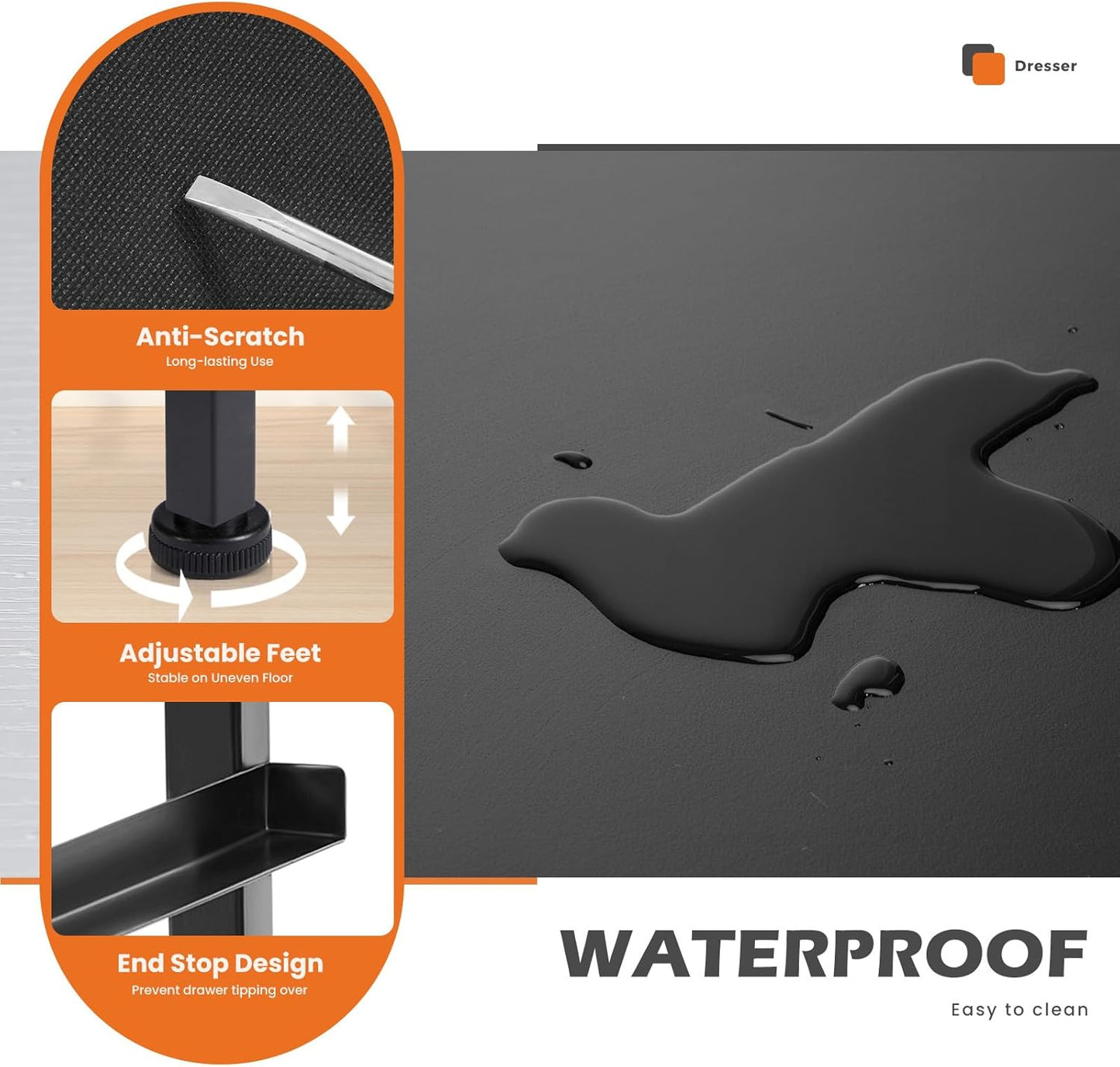 Nightstand Small Bedroom Dresser with 4 Fabric Drawers, Bed Side Furniture End Table, Wooden Top Cabinet Night Stand Dresser for Closet, Entryway, Dorm, Black